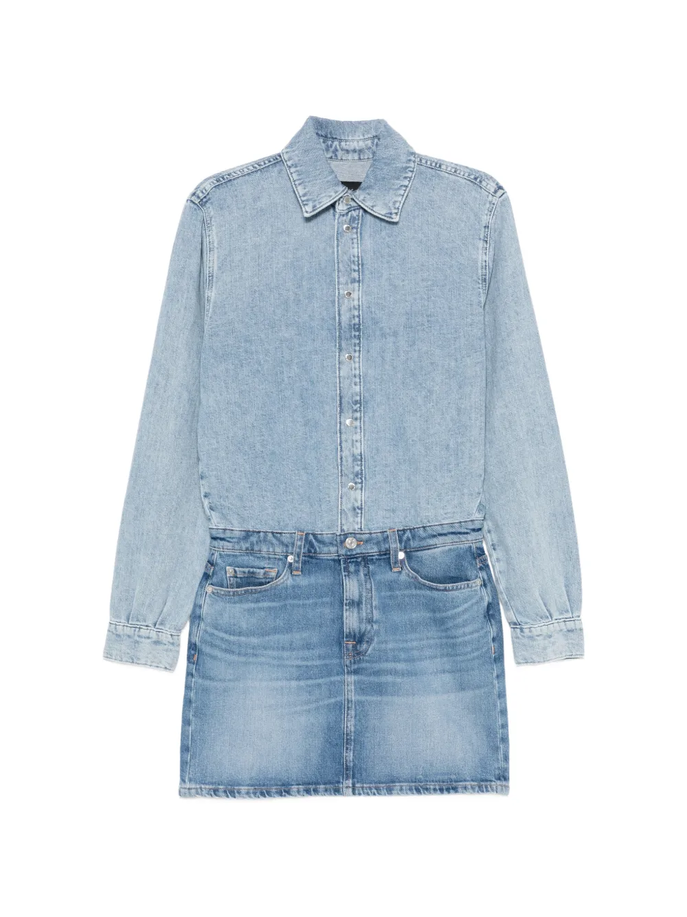 7 For All Mankind faded-effect long-sleeve dress - Blu
