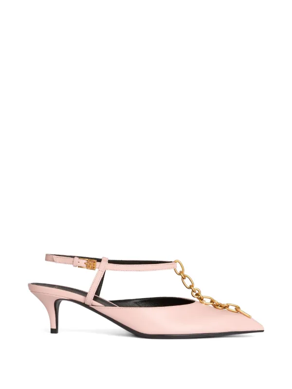 Balmain Sync Chain Kitten Slingbacks in Leather in Pink