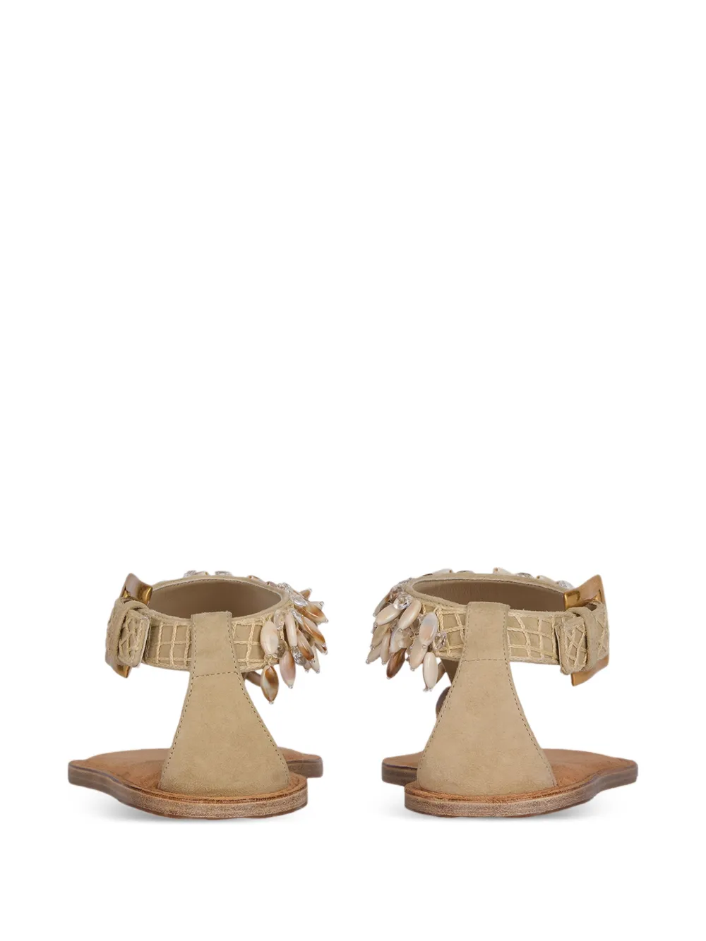 Balmain Platte suède sandalen met kralen Beige