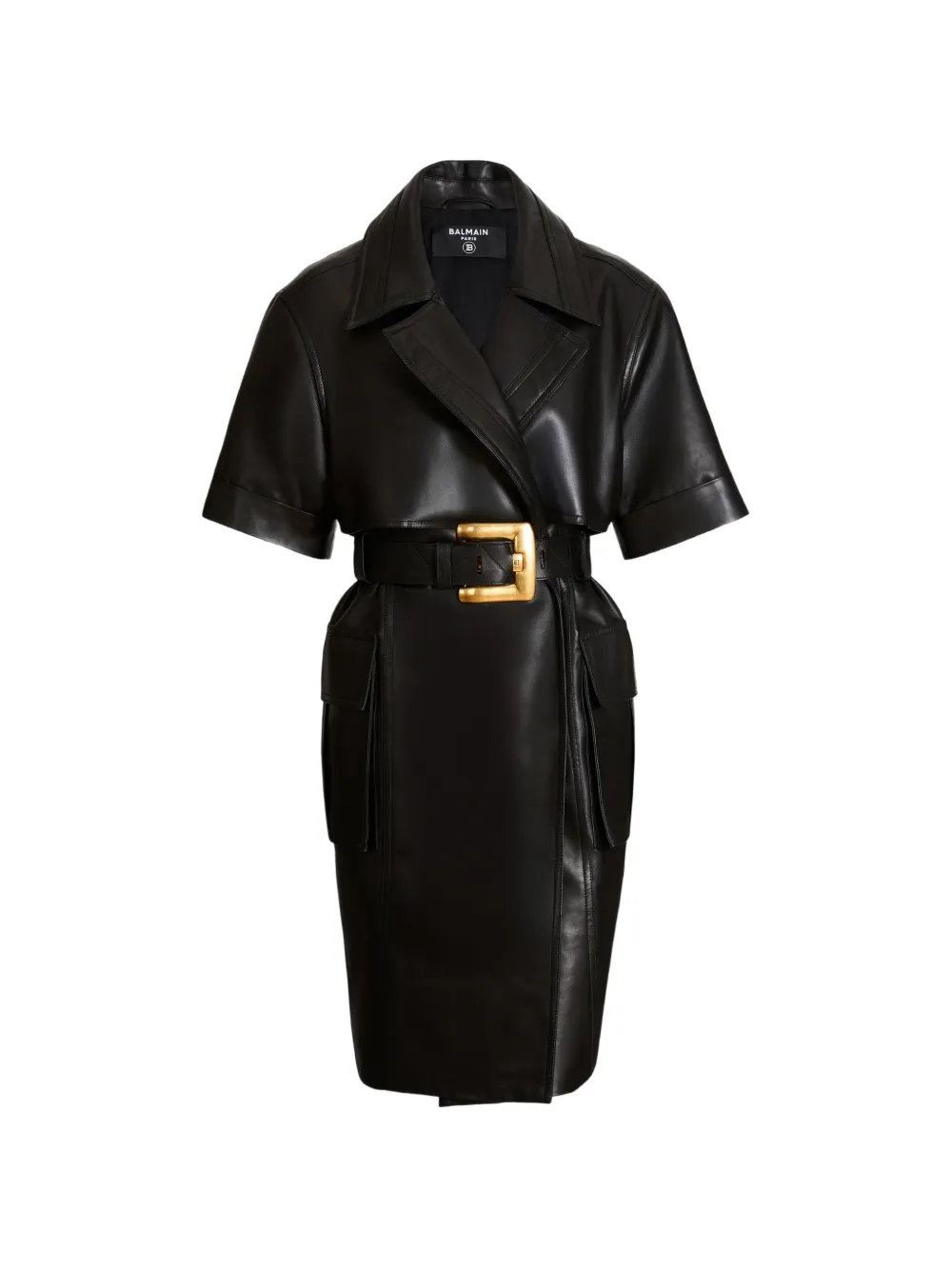 Balmain belted lambskin-leather dress - Black