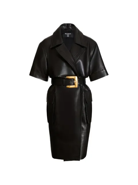 Balmain belted lambskin-leather dress