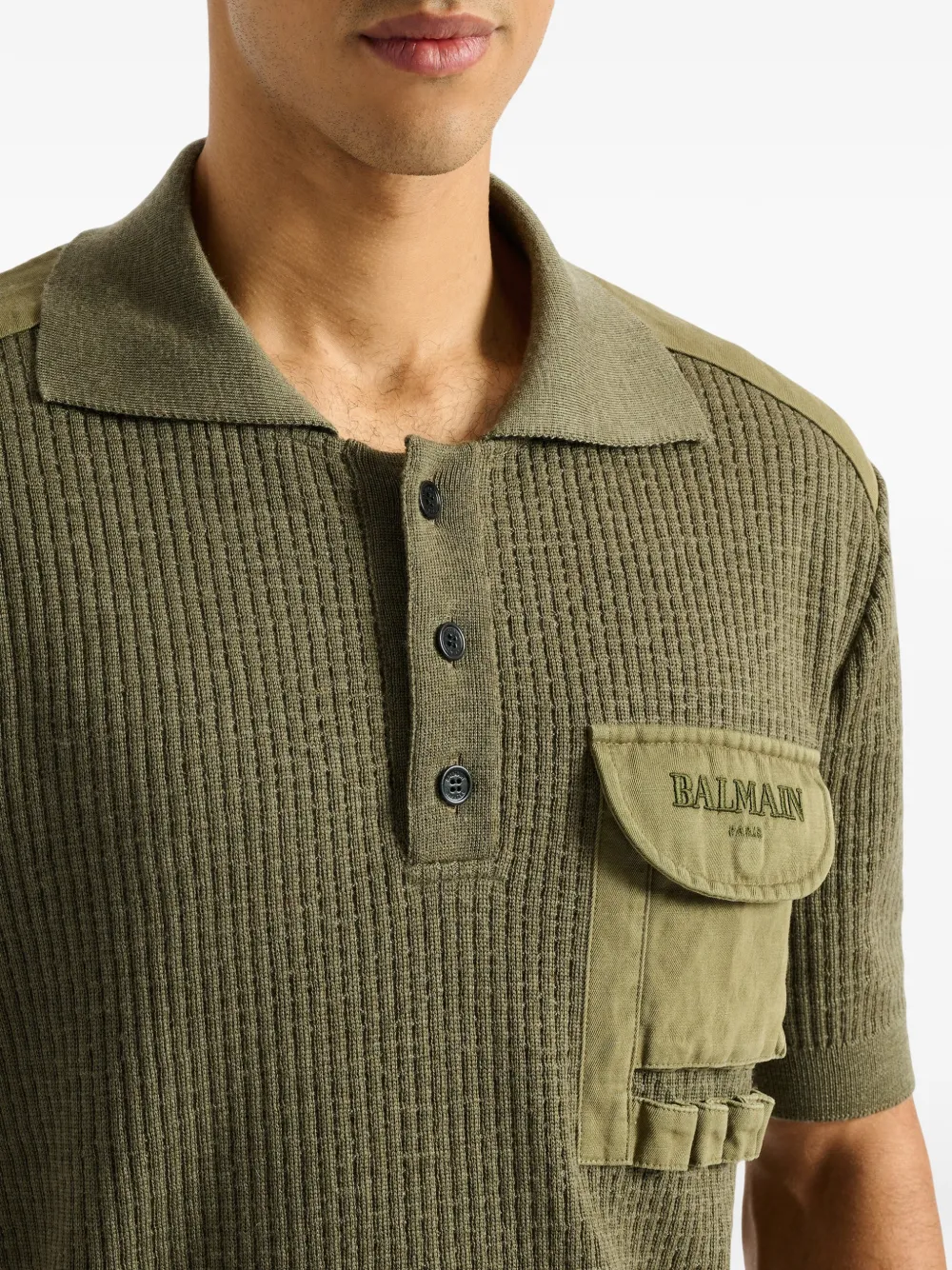 Balmain Cargo ribgebreid poloshirt Groen