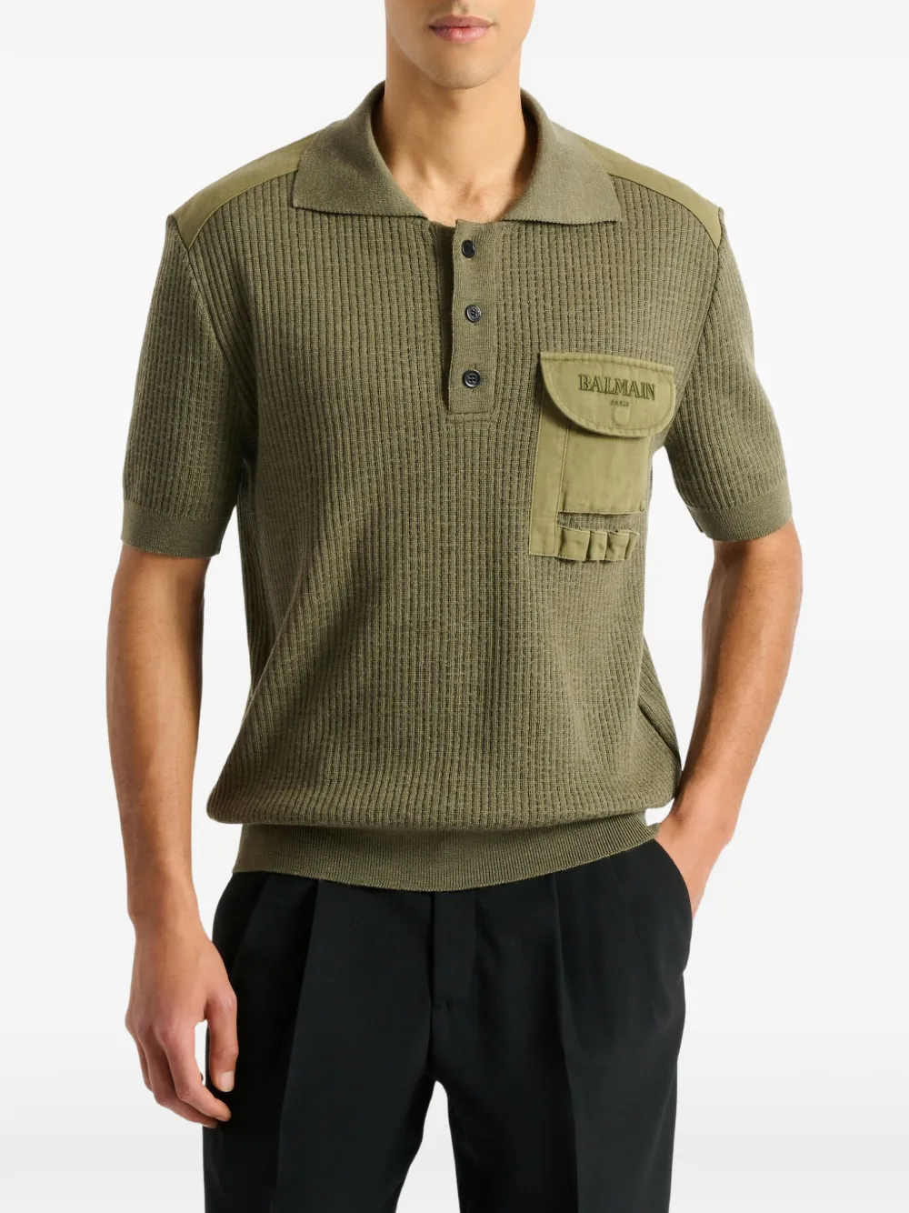 Balmain Cargo ribgebreid poloshirt Groen