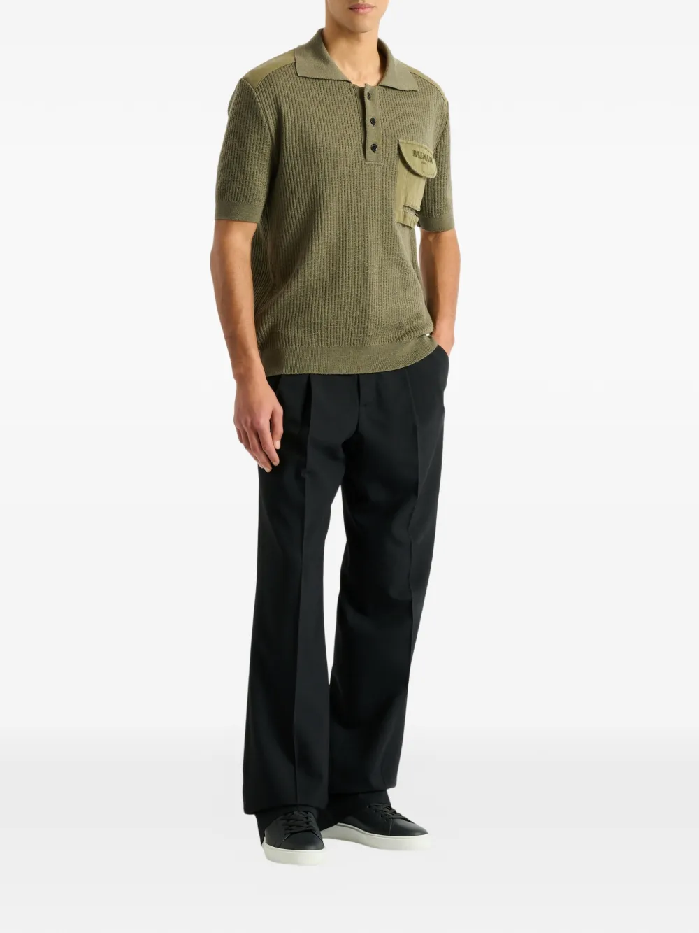 Balmain Cargo ribgebreid poloshirt Groen
