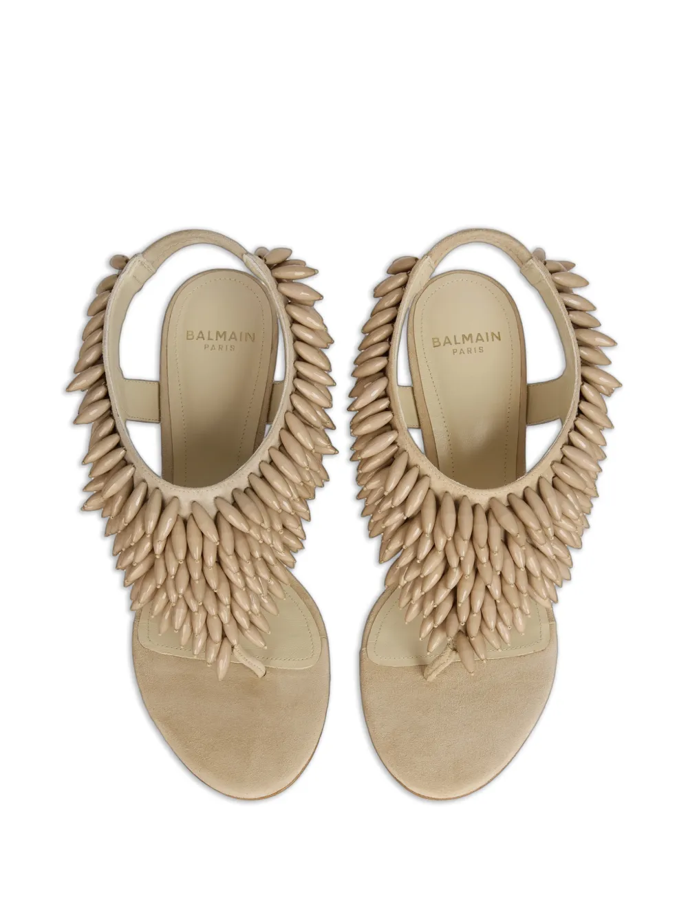 Balmain No Wedge suède sandalen met kralen Beige