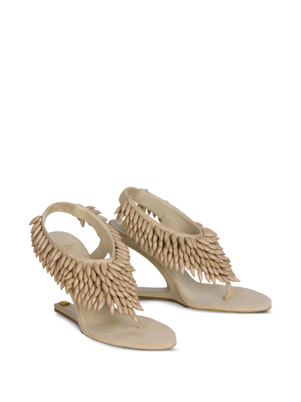Balmain No Wedge suède sandalen met kralen Beige