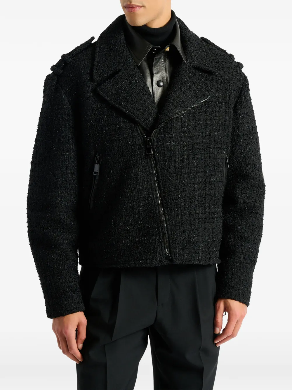 Balmain Tweed bikerjack Zwart