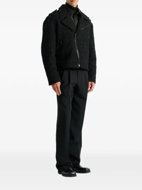 BALMAIN ブラック ライダースジャケット Balmain ツイード ライダースジャケット | ブラック | FARFETCH JP