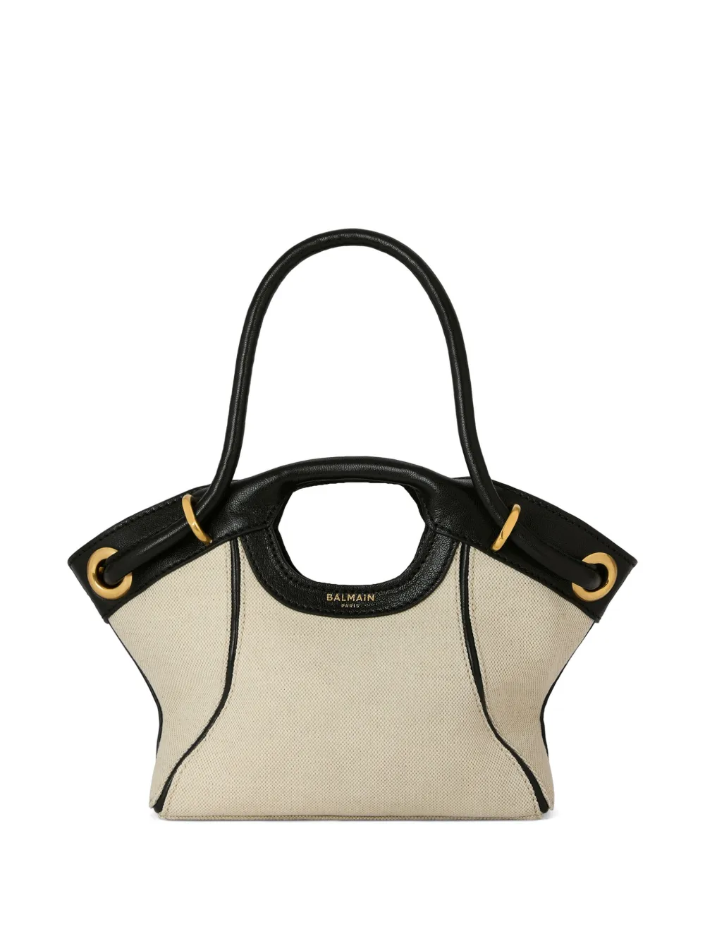 Balmain Borsa tote piccola in pelle liscia e tela - Toni neutri