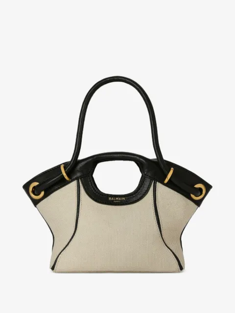 Balmain small tote in smooth leather and canvas