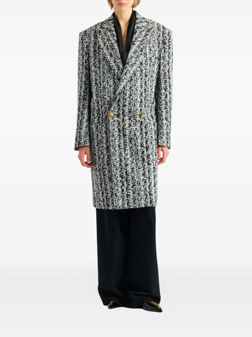 Balmain Lange tweed jas Zwart