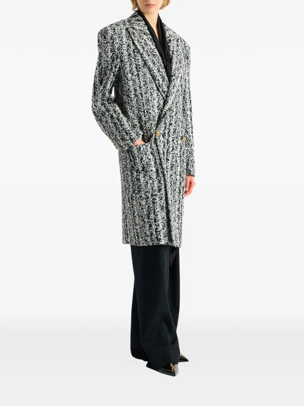 Balmain Lange tweed jas Zwart