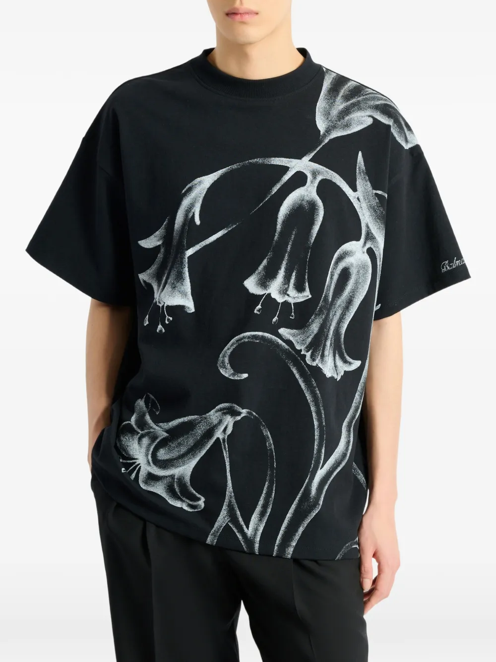 Balmain Flower T-shirt met print Zwart