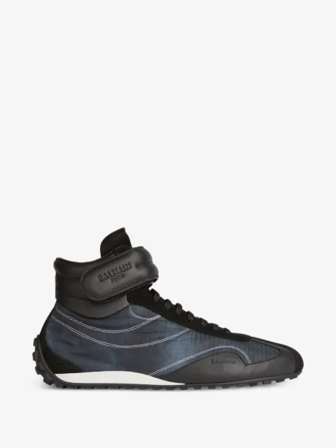 Balmain Racing mid-top trainers in nylon and leather