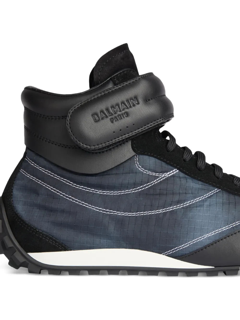 Balmain Racing mid-top nylon en leren sneakers Blauw