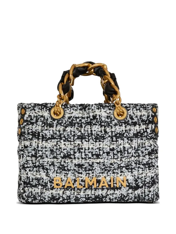 Balmain Small 1945 Soft Tweed Tote Bag in Black