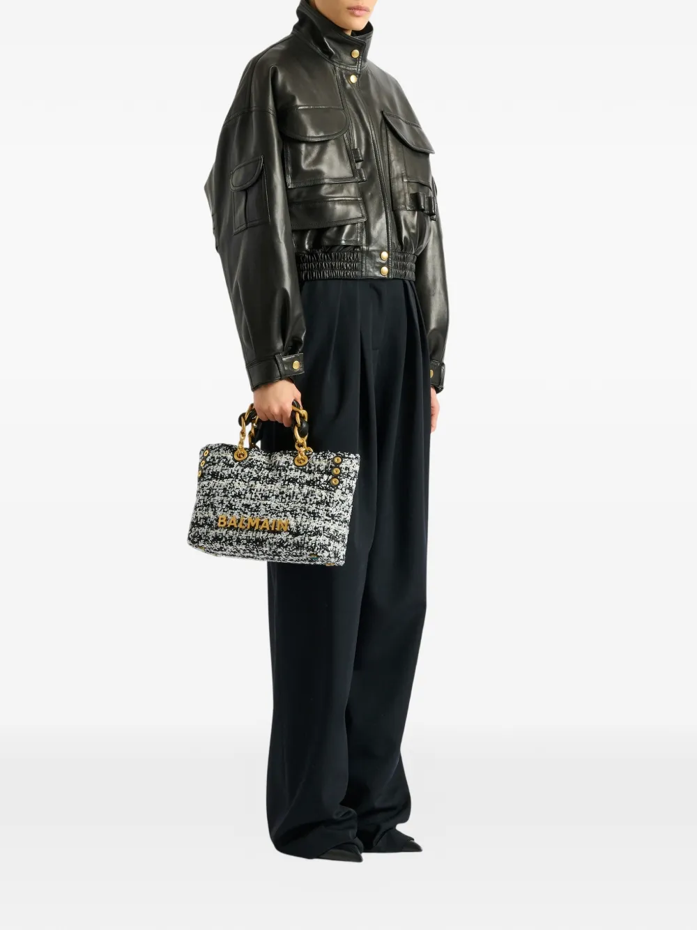 Balmain Kleine 1945 Soft tweed shopper Zwart