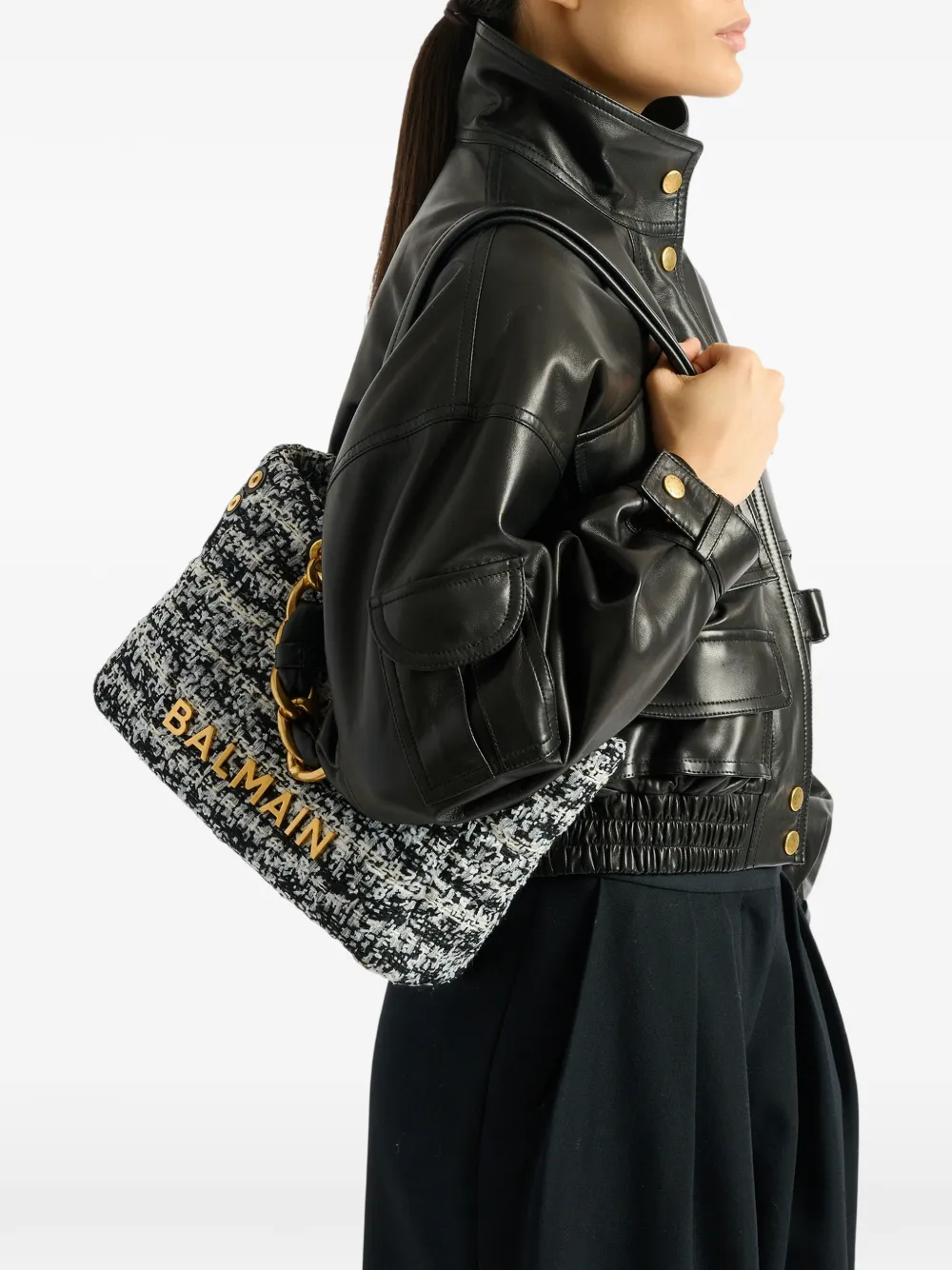 Balmain Kleine 1945 Soft tweed shopper Zwart