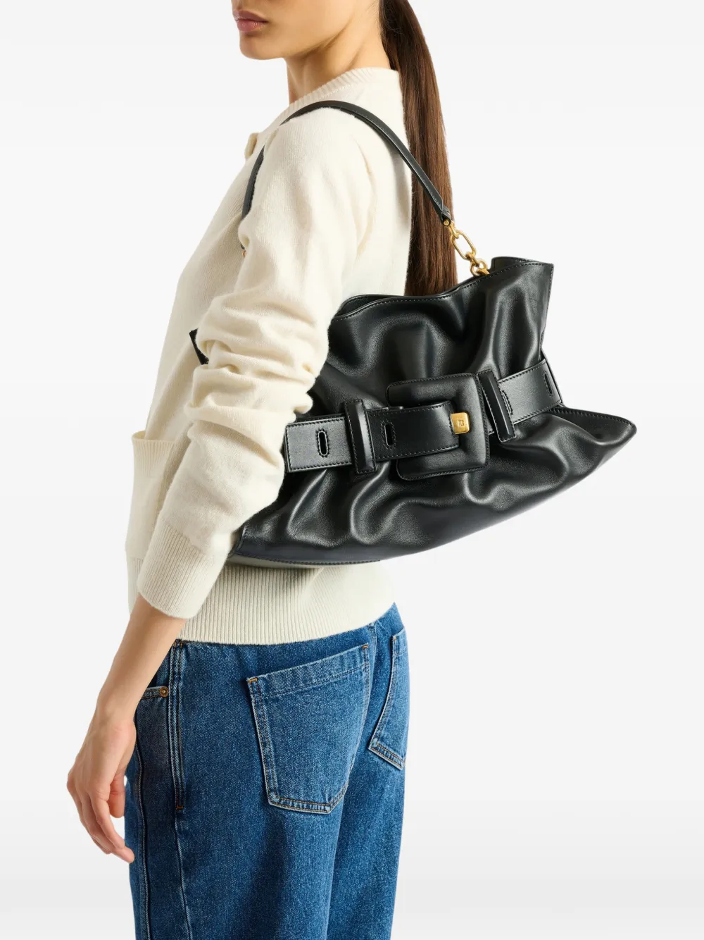 Balmain Anthem medium tas van glad leer Zwart