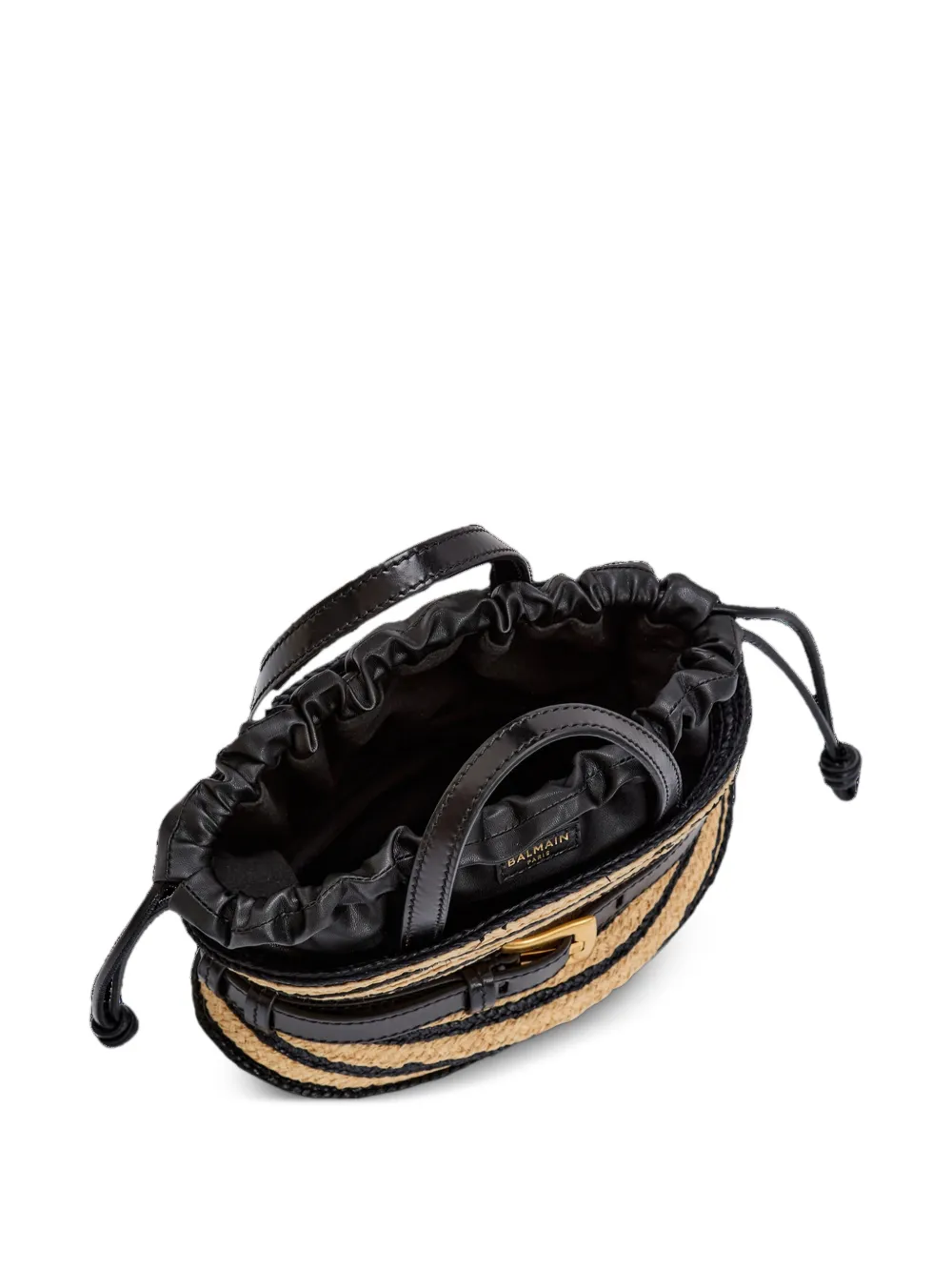 Balmain Shuffle mini-tas van glad leer en raffia Beige