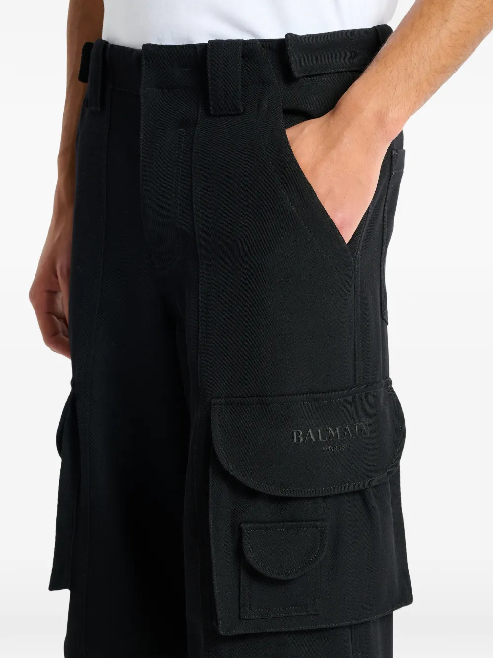 Balmain Wollen twill cargo broek Zwart
