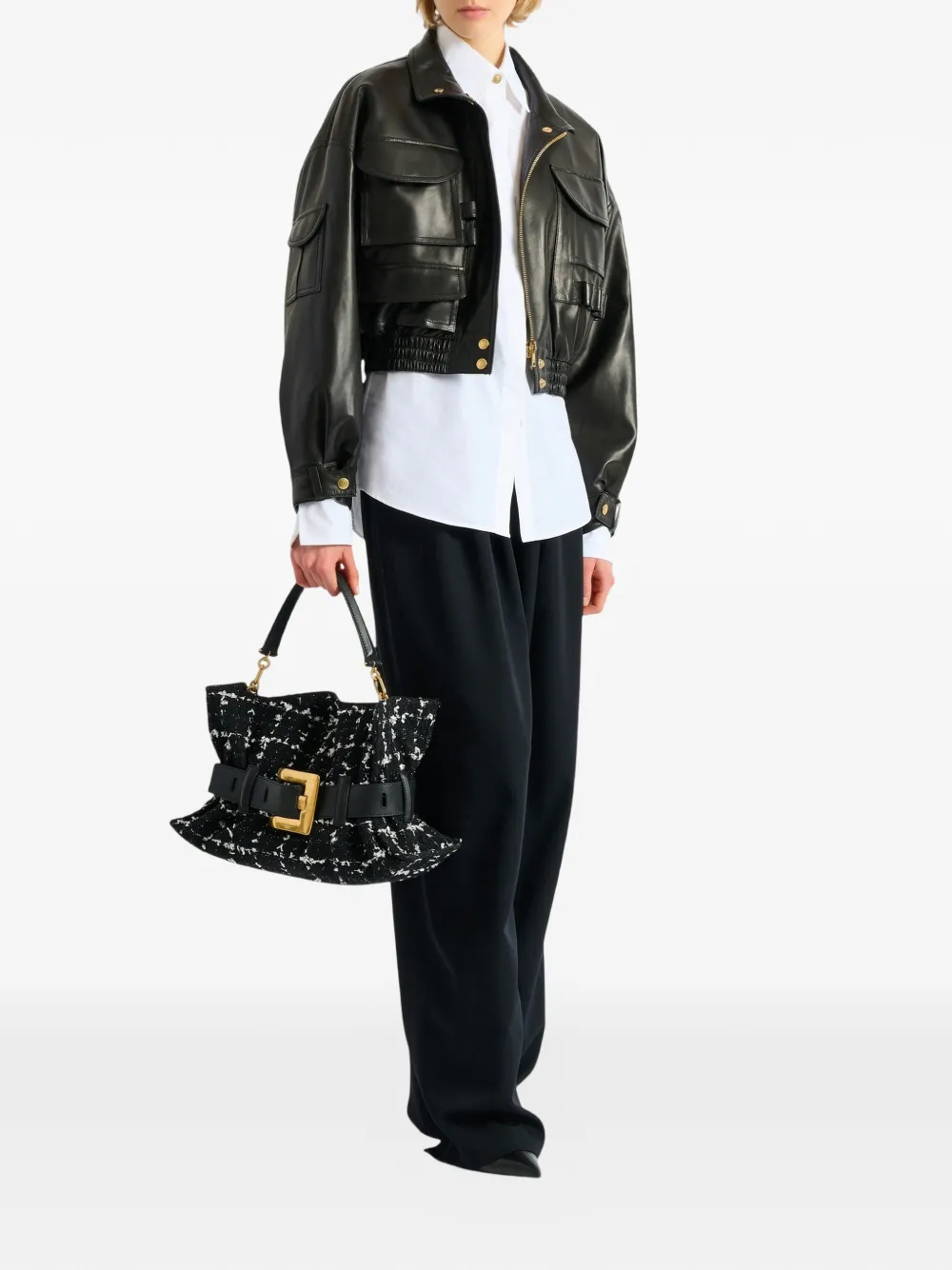 Balmain Anthem medium tweed tas Zwart