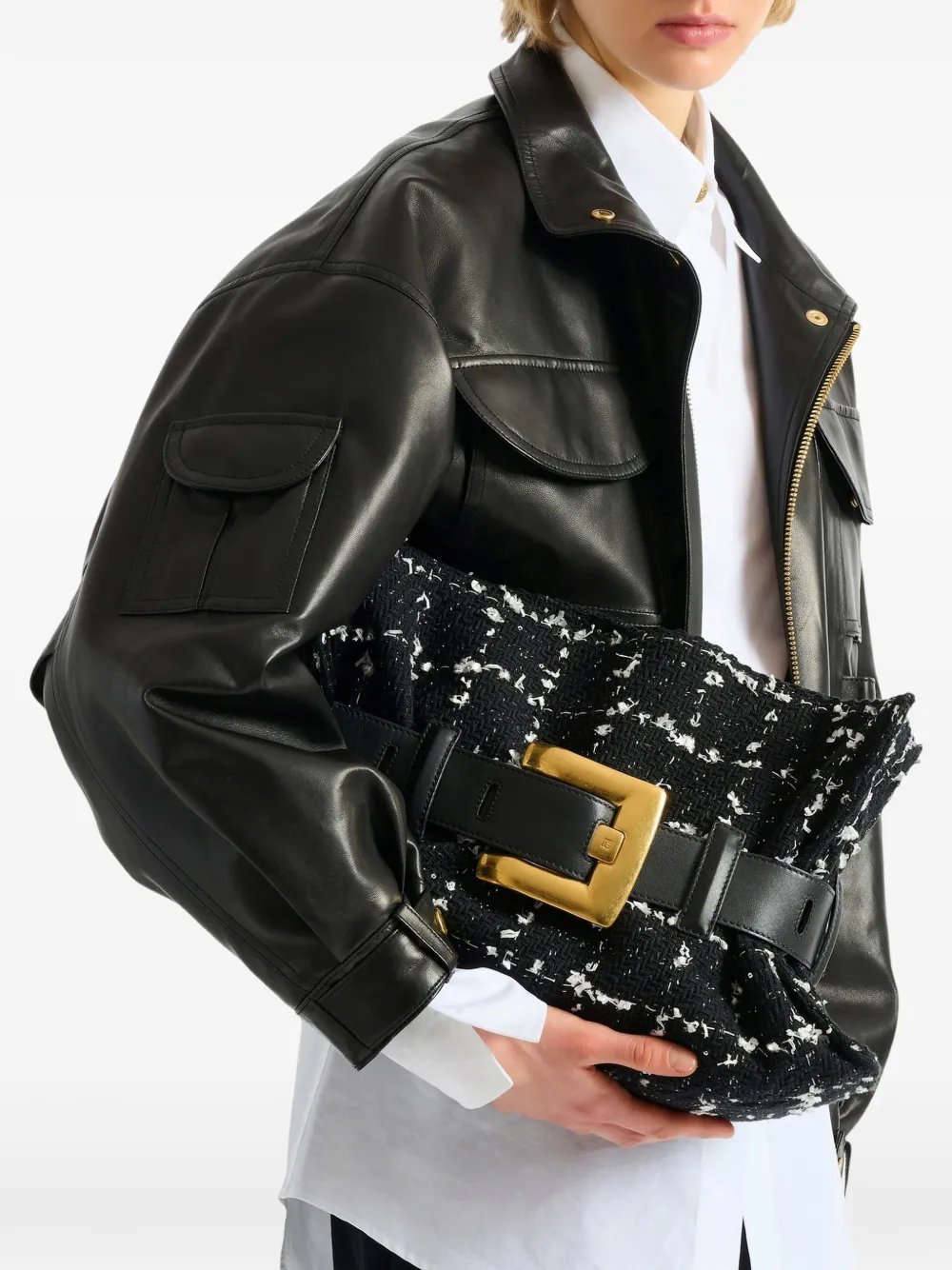 Balmain Anthem medium tweed tas Zwart