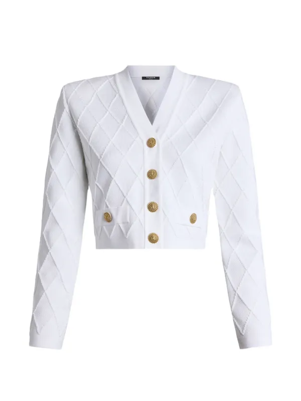 Balmain Cropped Knit Cardigan in White