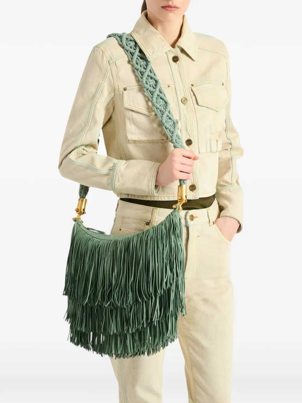  Balmain Bolso ébène Con Flecos - Verde 