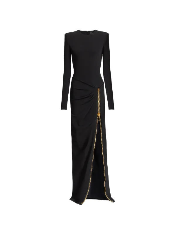 Balmain Long Slit Dress With Zip | Black