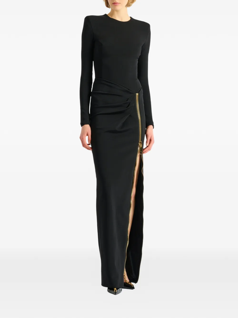 Balmain Lange jurk met rits Zwart