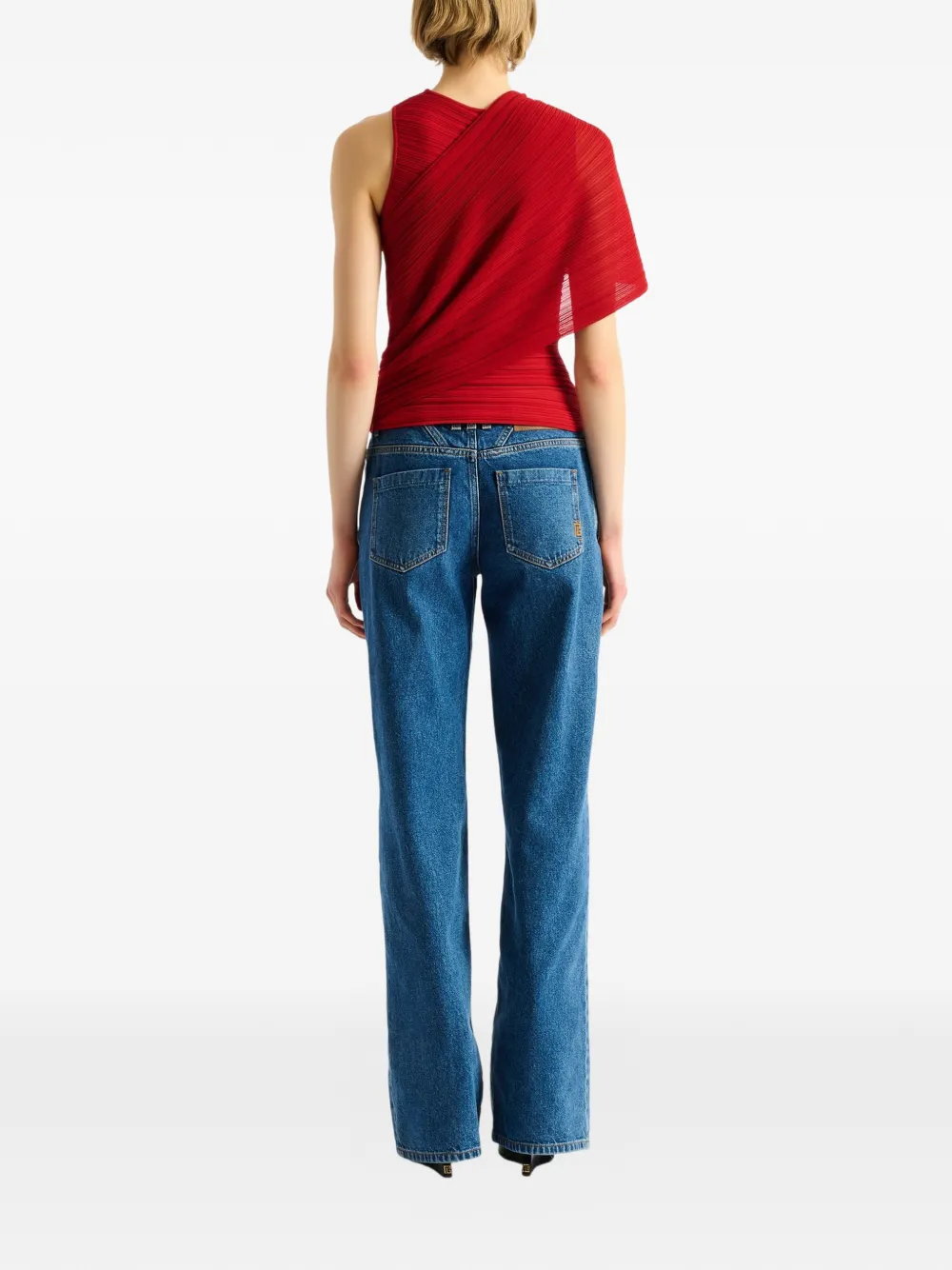 Balmain Mouwloze asymmetrische viscose top Rood