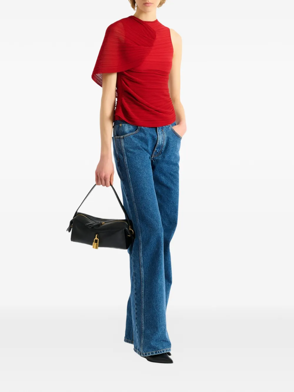 Balmain Mouwloze asymmetrische viscose top Rood