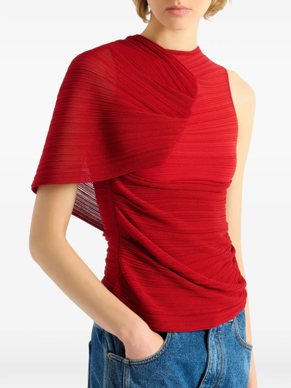 Balmain Mouwloze asymmetrische viscose top Rood