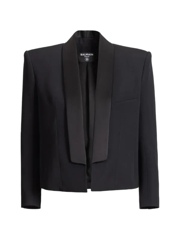 Balmain Cropped Grain De Poudre Jacket in Black