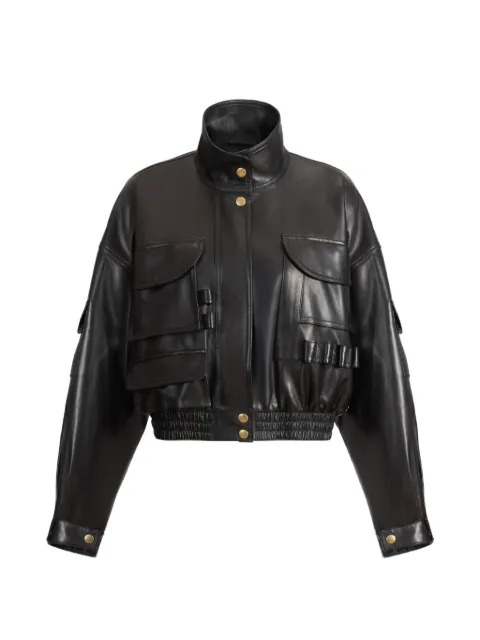 Balmain multi-pocket leather bomber jacket