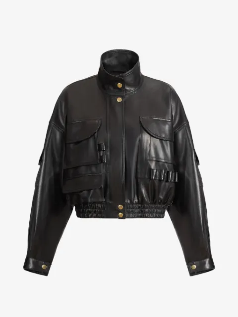 Balmain multi-pocket leather bomber jacket