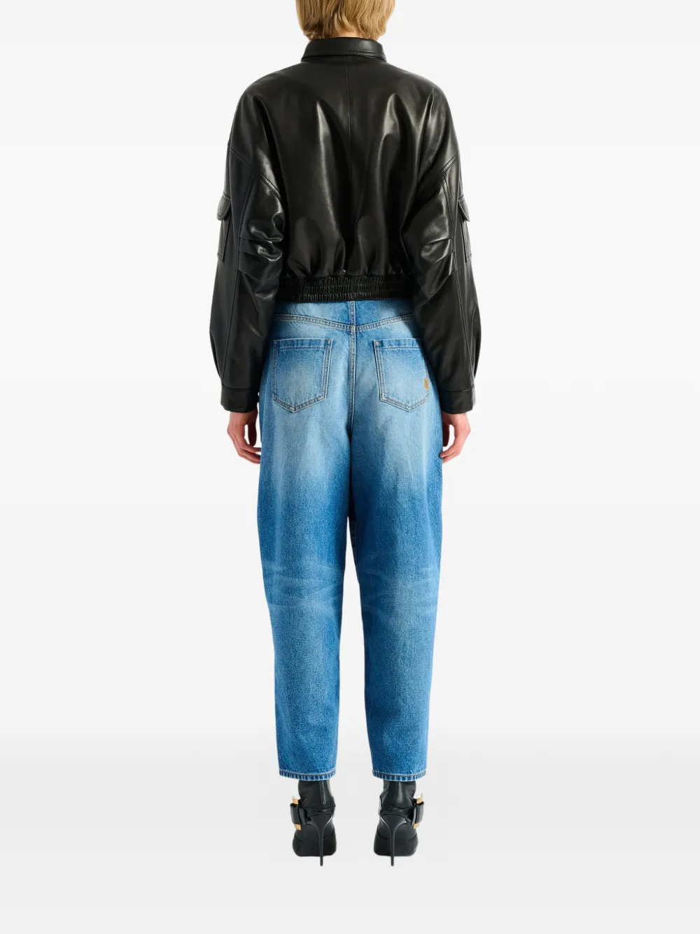 Balmain Leren bikerjack Zwart