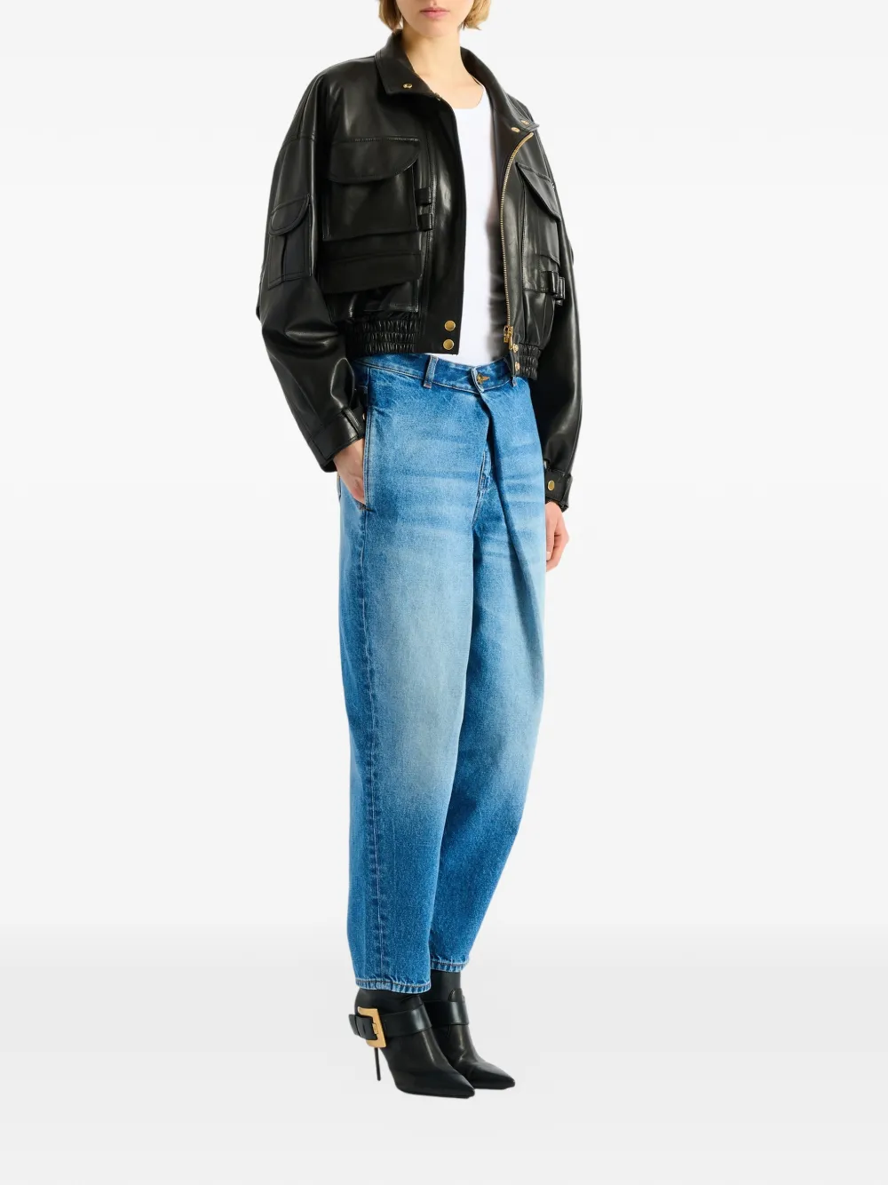 Balmain Leren bikerjack Zwart