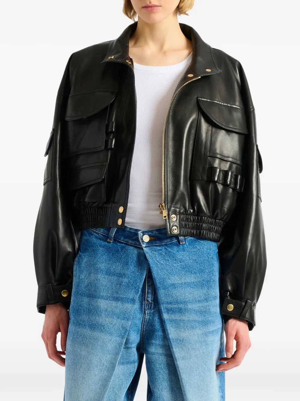 Balmain Leren bikerjack Zwart