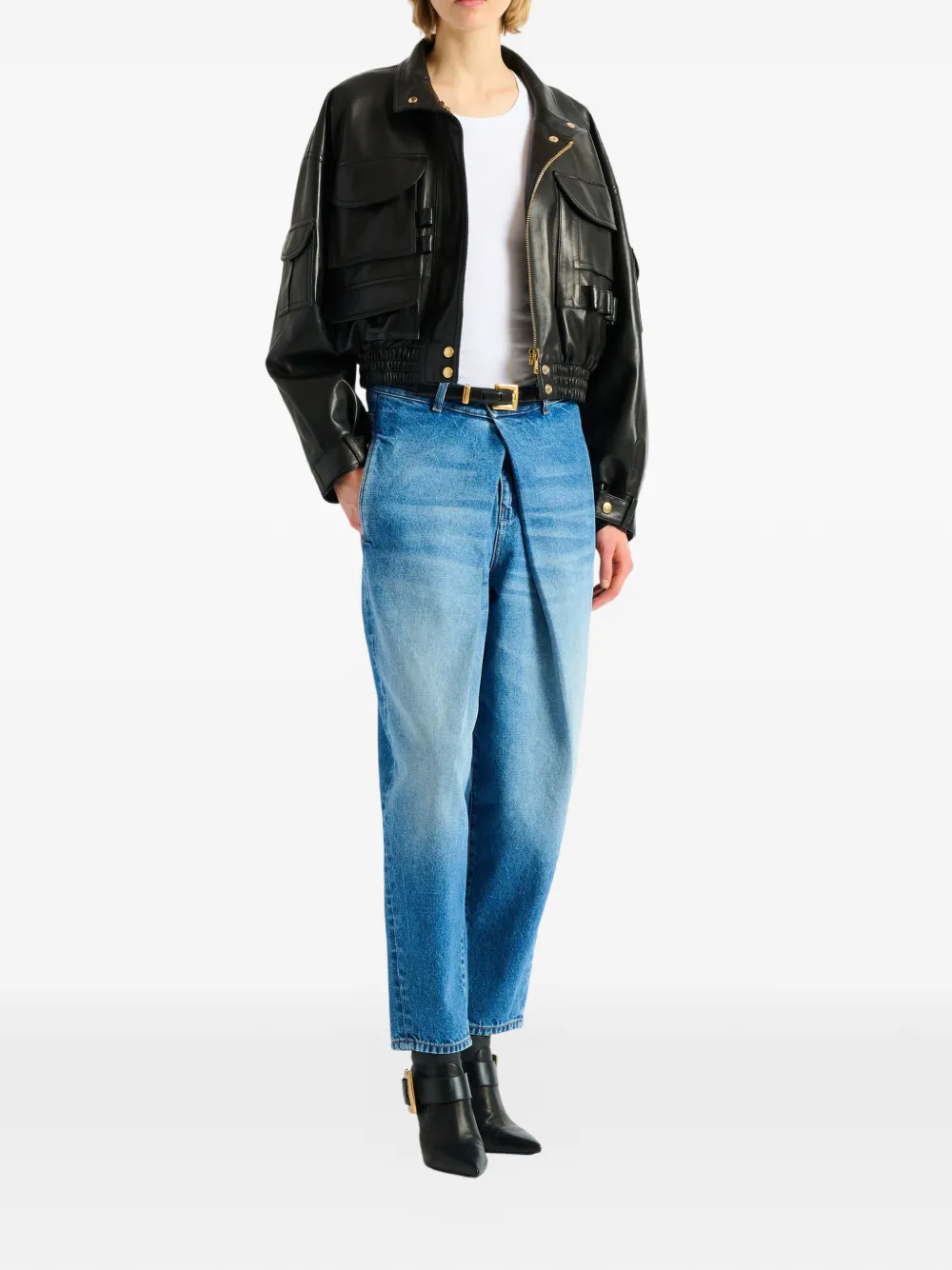 Balmain Leren bikerjack Zwart