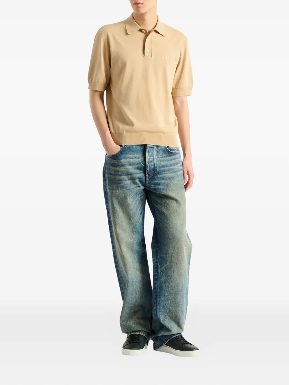 Balmain Poloshirt met Vintage borduurwerk Beige