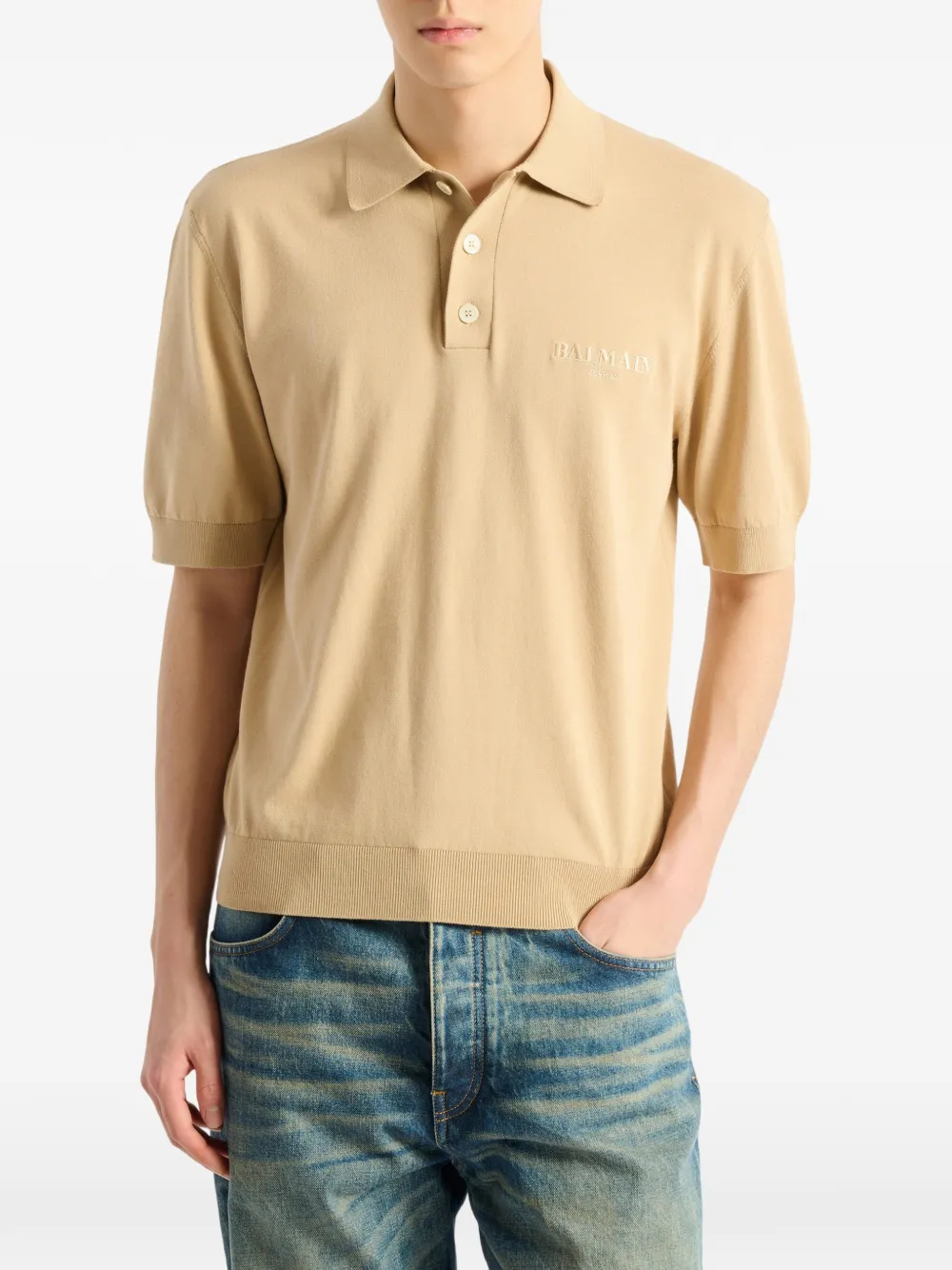 Balmain Poloshirt met Vintage borduurwerk Beige