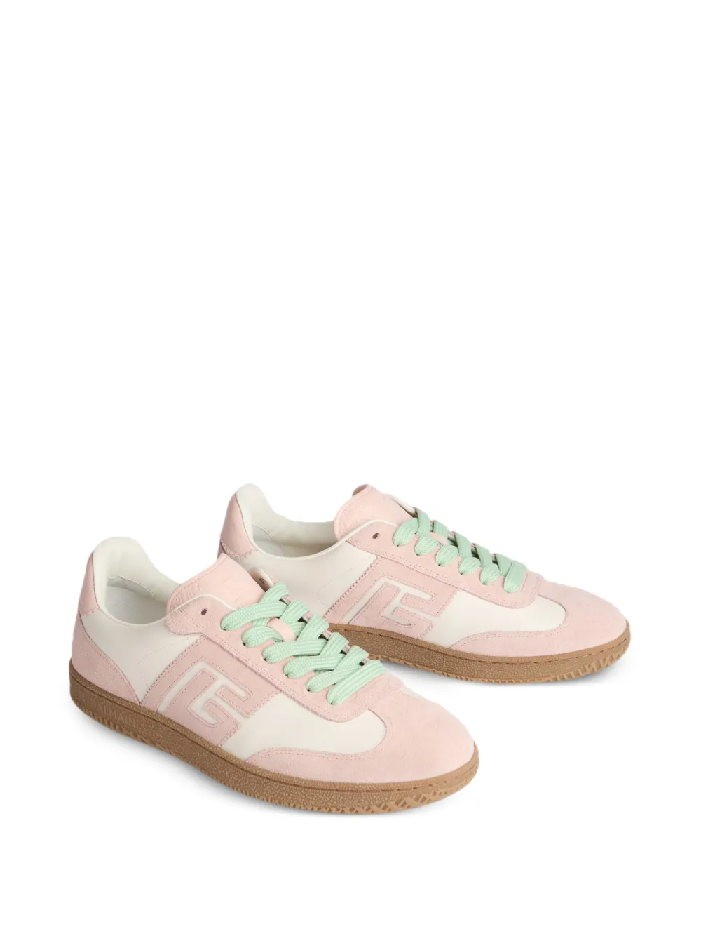 Balmain Swan sneakers van glad leer en suède Beige
