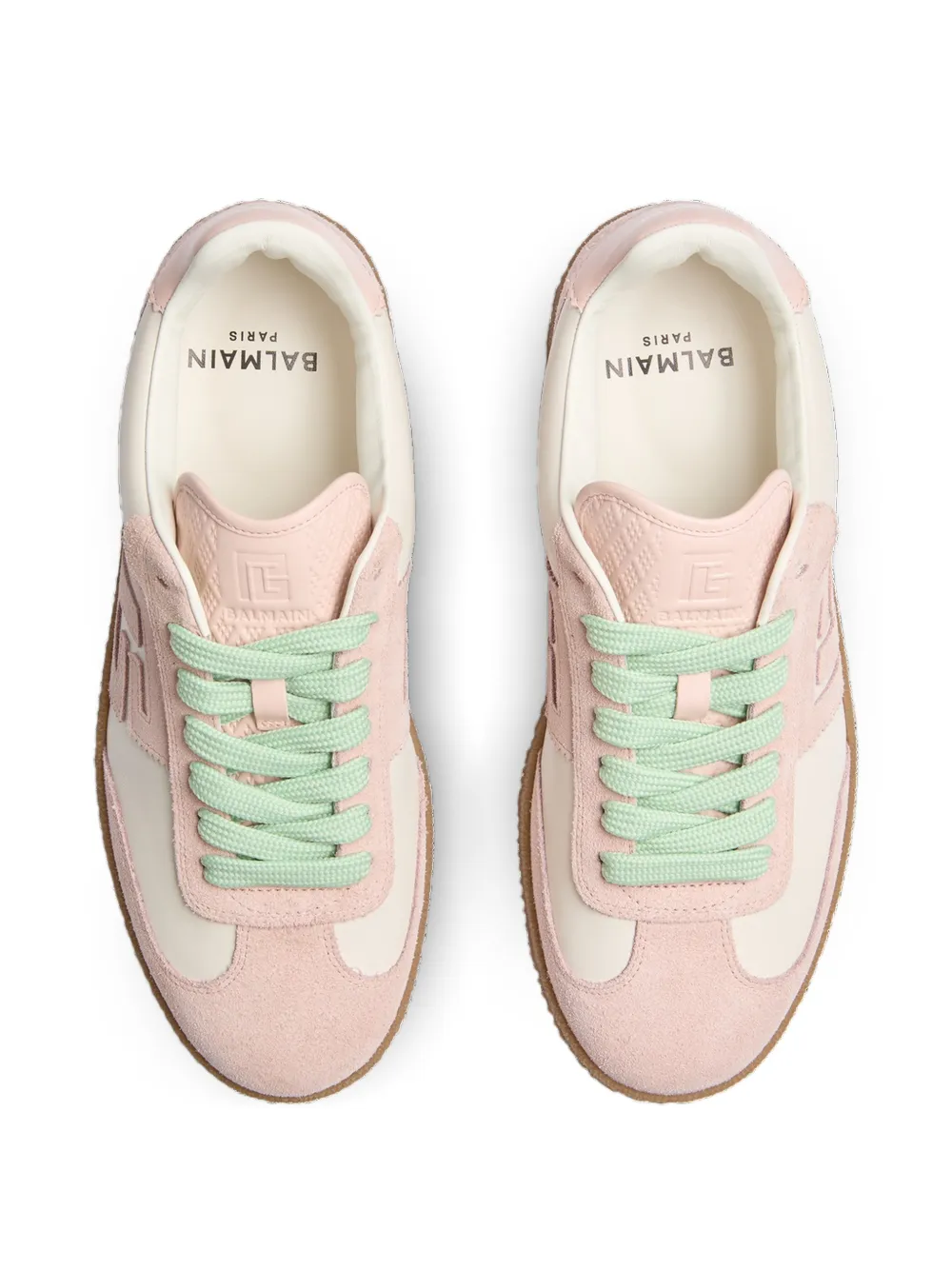 Balmain Swan sneakers van glad leer en suède Beige