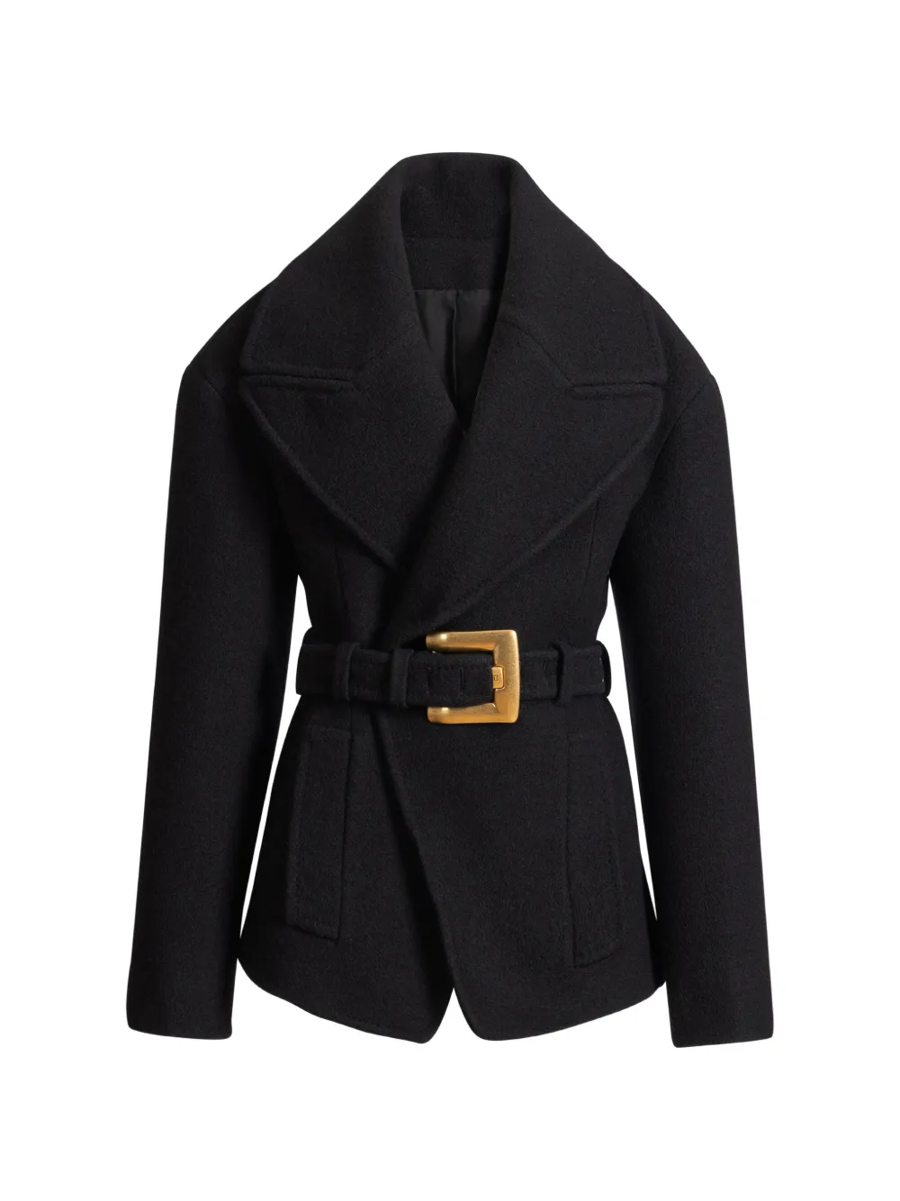 Balmain Caban in lana con cintura - Nero