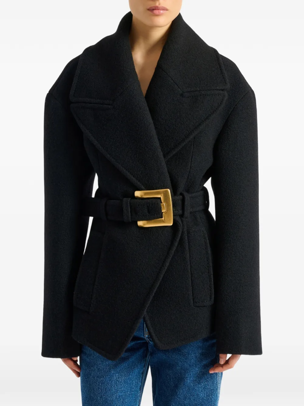 Balmain Wollen jas met ceintuur Zwart