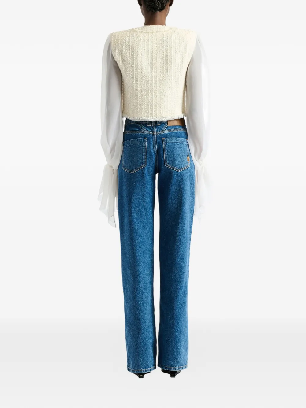 Balmain Cropped tweed en mousseline jack Wit