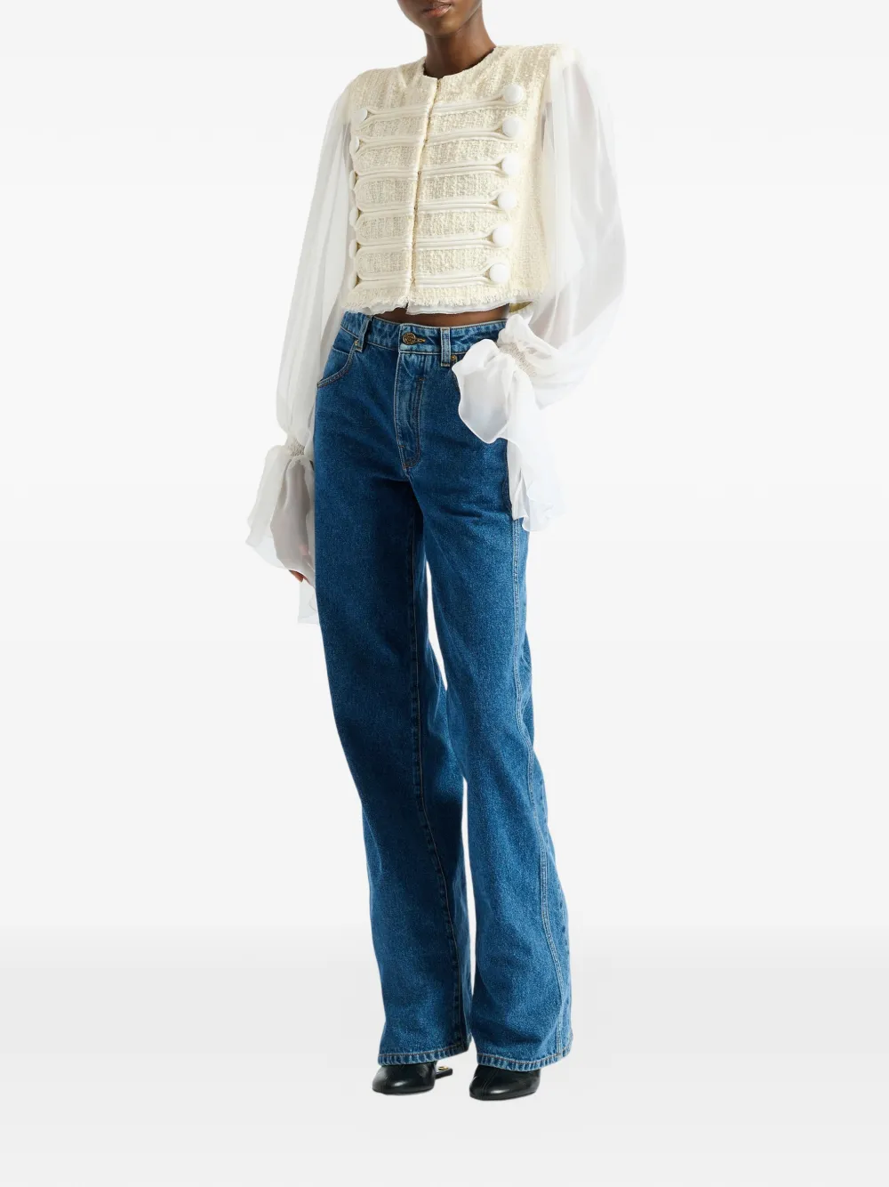 Balmain Cropped tweed en mousseline jack Wit