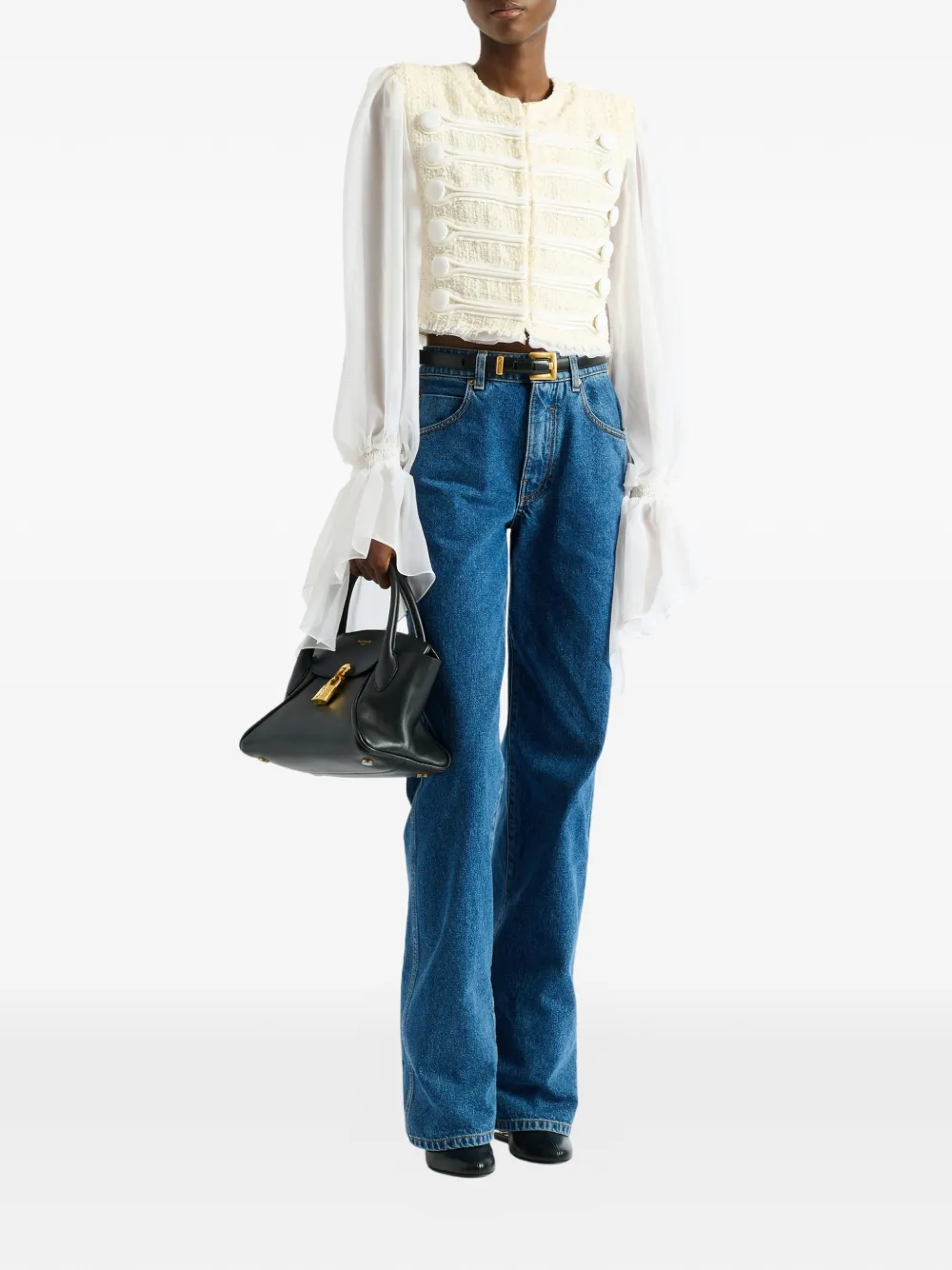 Balmain Cropped tweed en mousseline jack Wit